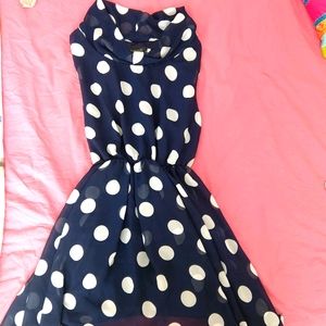 Last Chance‼️Polka dots coul neck sleeveless chiffon dress